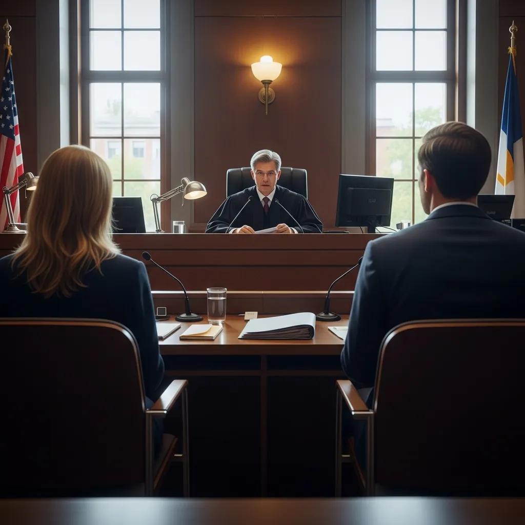 Judge and defendant during a bail hearing in a courtroom setting